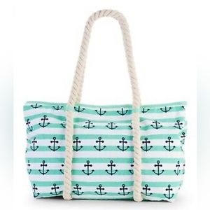 No Boundaries Beach Tote Rope Tote Green With Anchors NWT